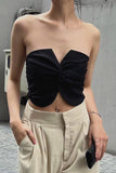 namcoverse Solid Color Twisted Strapless Crop Top