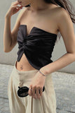 namcoverse Solid Color Twisted Strapless Crop Top
