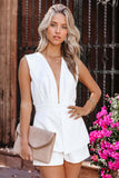 namcoverse Solid Color V Neck Cowl Back Rompers