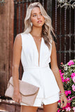 namcoverse Solid Color V Neck Cowl Back Rompers