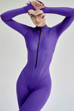 namcoverse Solid Color Zipper-Front Bodycon Jumpsuits