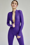 namcoverse Solid Color Zipper-Front Bodycon Jumpsuits