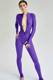 namcoverse Solid Color Zipper-Front Bodycon Jumpsuits