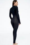 namcoverse Solid Color Zipper-Front Bodycon Jumpsuits