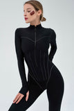 namcoverse Solid Color Zipper-Front Bodycon Jumpsuits