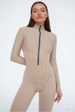 namcoverse Solid Color Zipper-Front Bodycon Jumpsuits