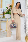 namcoverse Solid Crop Shirt Wide Leg Long Pants Suits