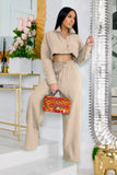 namcoverse Solid Crop Shirt Wide Leg Long Pants Suits