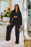 namcoverse Solid Crop Shirt Wide Leg Long Pants Suits