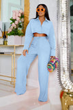 namcoverse Solid Crop Shirt Wide Leg Long Pants Suits