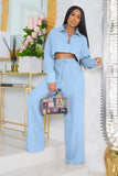 namcoverse Solid Crop Shirt Wide Leg Long Pants Suits