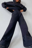 namcoverse Solid Hoodie Wide Leg Long Pants Suits