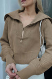 namcoverse Solid Lapel Zipper Sweater