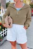 namcoverse Solid Lapel Zipper Sweater