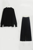 namcoverse Solid Long Sleeve Slit Sweater Long Pants Set