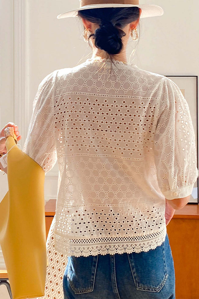namcoverse Lace Crochet Button-Up Cotton Shirts