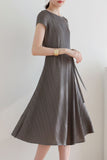 namcoverse Solid Color Crew Neck Tie-Strap Dress