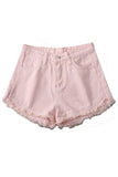 namcoverse Solid Color Frayed-Hem Denim Shorts