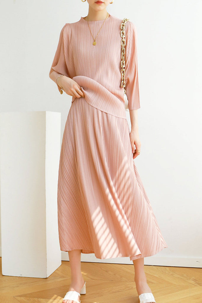 namcoverse Solid Color Full Pleated High Waist Skirt
