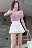 namcoverse Solid Color Lace Pleated Skirt