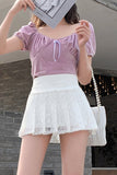 namcoverse Solid Color Lace Pleated Skirt
