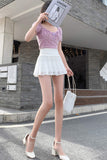 namcoverse Solid Color Lace Pleated Skirt