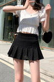 namcoverse Solid Color Lace Pleated Skirt