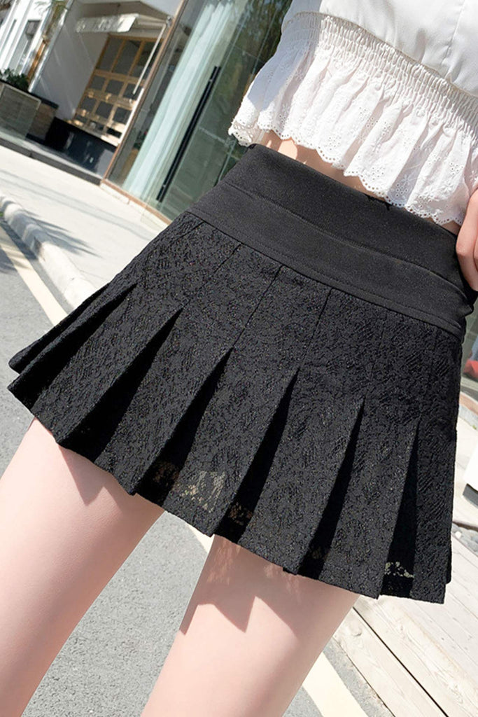namcoverse Solid Color Lace Pleated Skirt