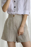 namcoverse Solid Linen High Waist Shorts