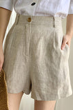 namcoverse Solid Linen High Waist Shorts