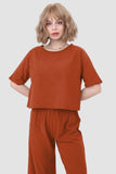 namcoverse Solid Short Sleeve Top & Elastic Waist Pants