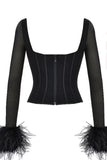 namcoverse Square Neck Corset Fuzzy Crop Top