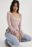 namcoverse Square Neck Corset Fuzzy Crop Top