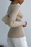 namcoverse Square Neck Ribbed Knitted Tops