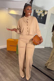 namcoverse Stand Neck Cropped Shirt Cutout Long Pants Suits