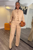 namcoverse Stand Neck Cropped Shirt Cutout Long Pants Suits