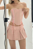 namcoverse Strapless Tie-up Corset Crop Top A-line Skirt Suits