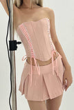 namcoverse Strapless Tie-up Corset Crop Top A-line Skirt Suits