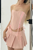 namcoverse Strapless Tie-up Corset Crop Top A-line Skirt Suits