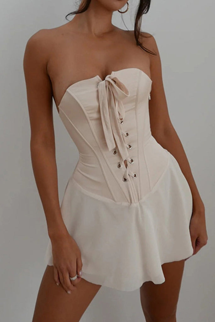 namcoverse Strapless Tie-up Corset Ruched Dress