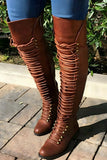 namcoverse Strappy Leather Over The Knee Boots