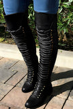 namcoverse Strappy Leather Over The Knee Boots