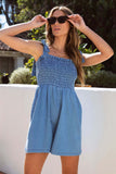 namcoverse Strappy Straps Smocked Denim Cami Rompers