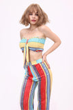 namcoverse Striped Print Tie-front Bandeau & Wide Leg Pants