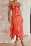 namcoverse Tie-front Strapless Crop Top Pleated Skirt Suits