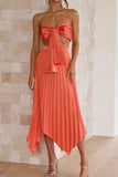 namcoverse Tie-front Strapless Crop Top Pleated Skirt Suits