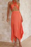 namcoverse Tie-front Strapless Crop Top Pleated Skirt Suits