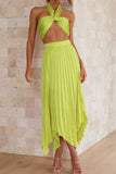 namcoverse Tie-front Strapless Crop Top Pleated Skirt Suits