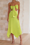 namcoverse Tie-front Strapless Crop Top Pleated Skirt Suits