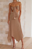 namcoverse Tie-front Strapless Crop Top Pleated Skirt Suits